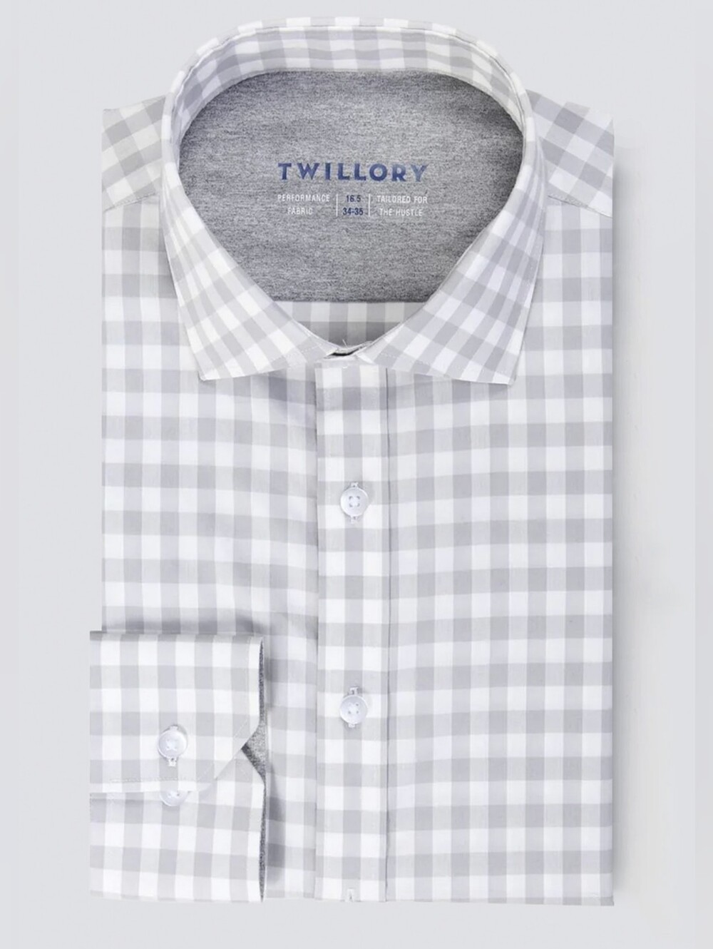 Twillory Leader Non-Iron Gingham Long Sleeve Dress Shirt Grey White